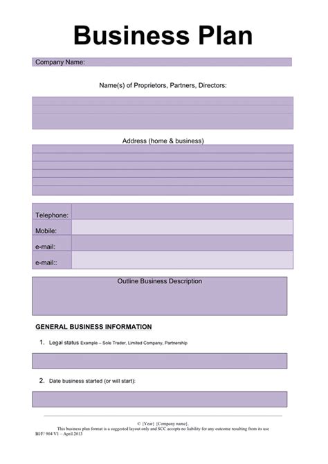 Business plan template in Word and Pdf formats