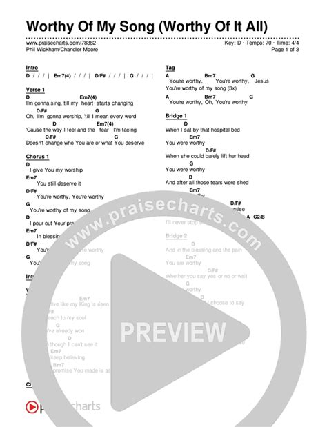 Worthy Of My Song (Worthy Of It All) Chords PDF (Phil Wickham / Chandler Moore) - PraiseCharts