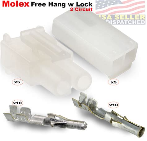 2 Pins .093" Molex Connector Lot, 5 Matched Set,18-22 AWG, Free Hanging, w/LOCK | eBay