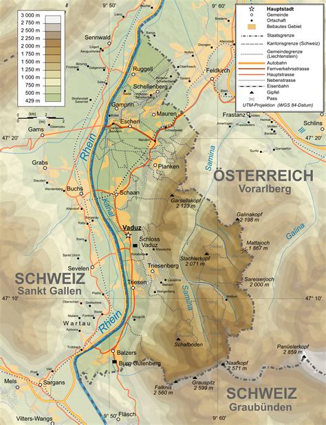 Physical map of Liechtenstein. Liechtenstein physical map | Vidiani.com ...