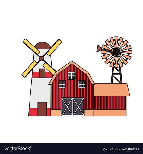 Barn windmill house farm Royalty Free Vector Image