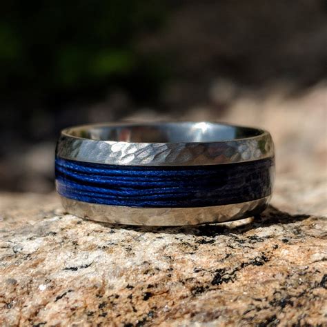 Hammered Titanium Band Fishing Ring 8mm Blue Wedding Ring | Etsy | Blue wedding rings, Fishing ...