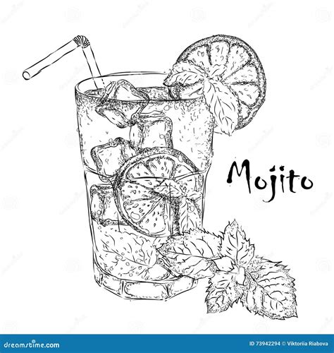 Hand Drawn Mojito Cocktail in Glass with Lime. Stock Vector ...