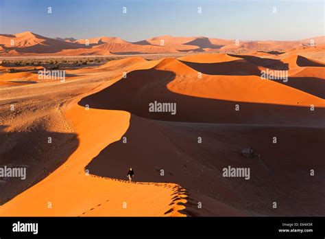 Man climbing sand dunes, Namib Naukluft National Park, Namibia Stock Photo - Alamy