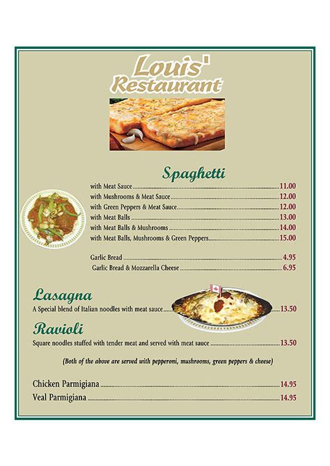 Louis Pizza Menu | Paul Smith