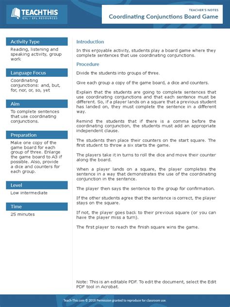 Coordinating Conjunctions Board Game | PDF | Linguistics | Language Mechanics