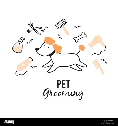 Cute puppy dog pet grooming. Cartoon dog character illustration for animal hair grooming salon ...