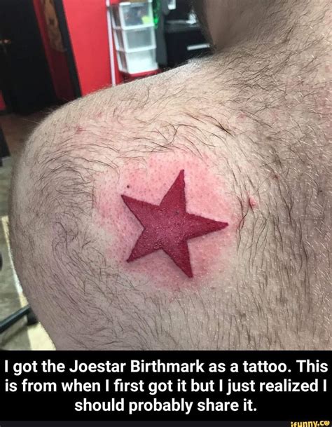 a man with a red star tattoo on his chest and the caption says, i got the jostar birthmark as a ...