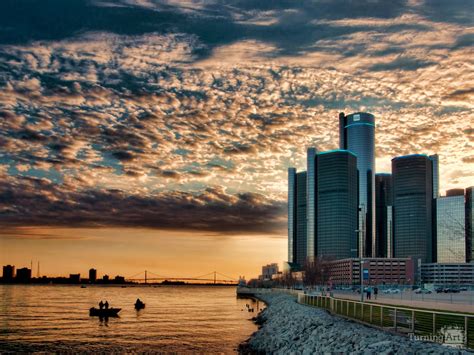 Detroit Riverfront Sunset - Color by Rodney Arroyo - TurningArt