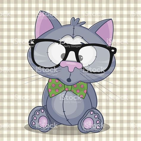 a cartoon cat with glasses and a bow tie sitting on a checkered table cloth