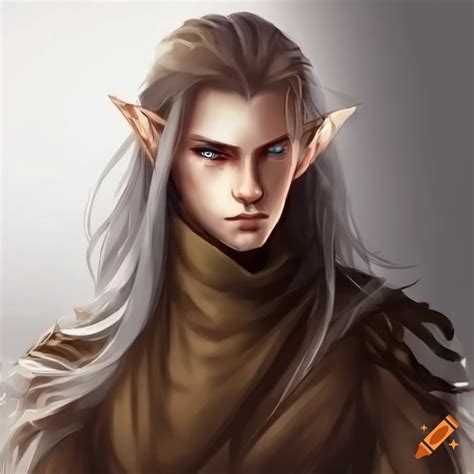 Digital art of a calm-looking male elf in a white gown