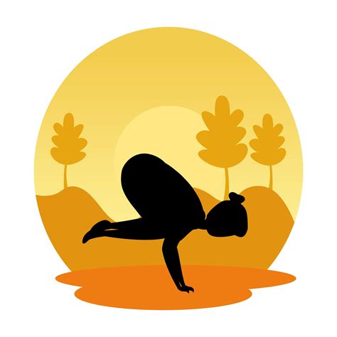 silhouette of woman practicing pilates on the landscape sunset scene ...