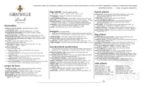 Granville menu in Glendale, California, USA