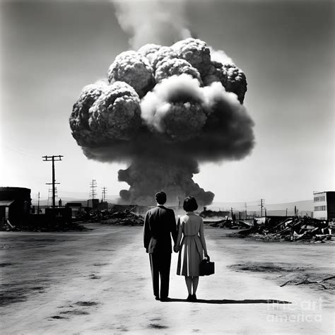 Eternal Bond - Hand in Hand Witnessing J. Robert Oppenheimer's Atomic Bomb Explosion Mixed Media ...