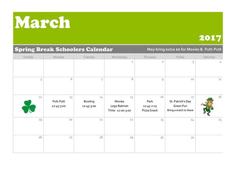 Spring Break Schoolers Calendar » Bowen Road Day School