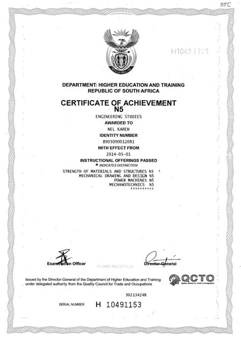 N5 Mechanical Engineering certificate