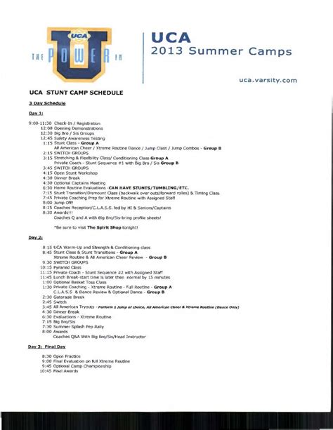 JD Cheer: UCA Camp Schedule at the U of U