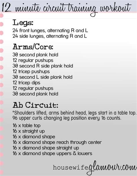 12 minute circuit training workout. | Circuit training workouts ...