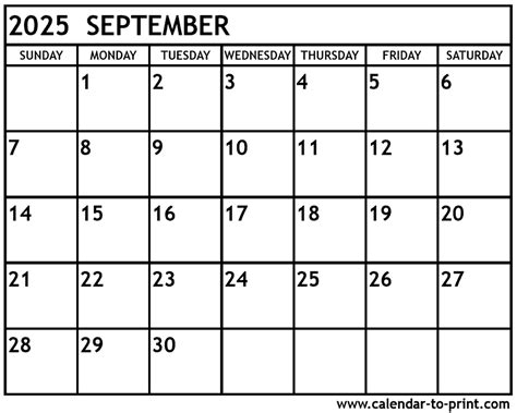 Print 2025 September Calendar Downloadable Free - Sally Powell