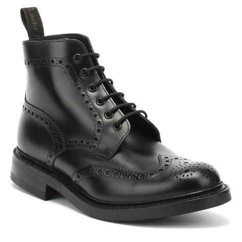 Loake Leather Mens Black Calf Bedale Brogue Boots for Men - Lyst