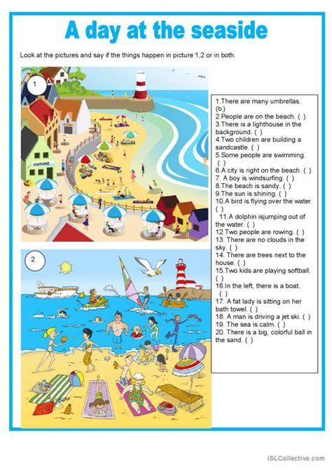 A day at the seaside pictur…: English ESL worksheets pdf & doc