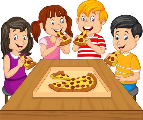 Cartoon kids eating pizza together 8733769 Vector Art at Vecteezy