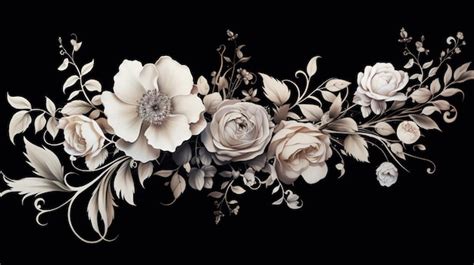 Premium AI Image | Set of flowers on black background wedding ...