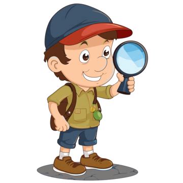 Carefully Clipart Little Boy Looks Through A Magnifying Glass Like A Explorer Cartoon Vector ...