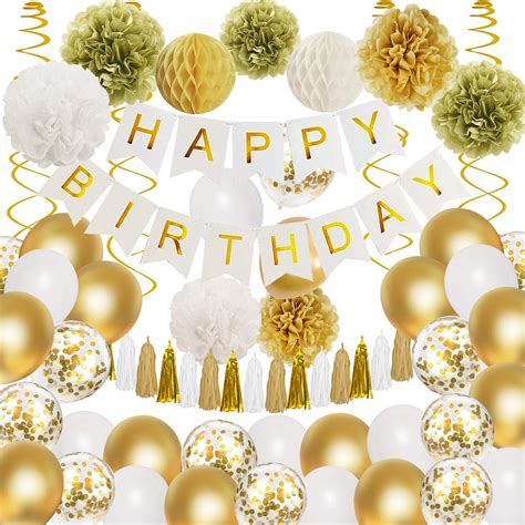 Amazon.com: Happy Birthday Party Decorations Set, Gold Birthday Decorations with Happy Birthday ...