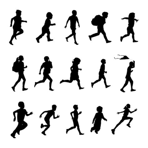 Premium Vector | Children running silhouettes, kids running silhouettes.