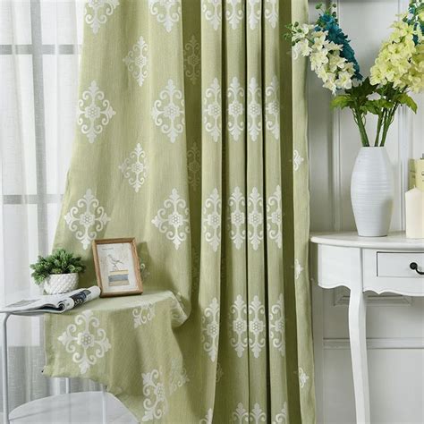 Light Sage Green White Damask Patterned Insulate Thermal Bedroom Window ...