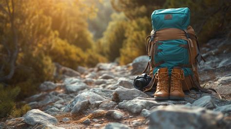 Premium Photo | Hiking Adventure Gear on Rocky Trail