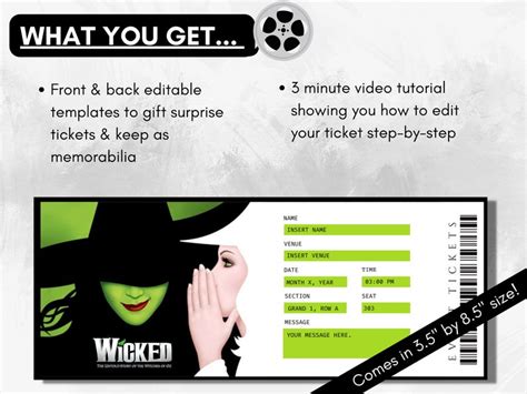 Wicked Ticket Template Wicked the Musical Concert Ticket - Etsy