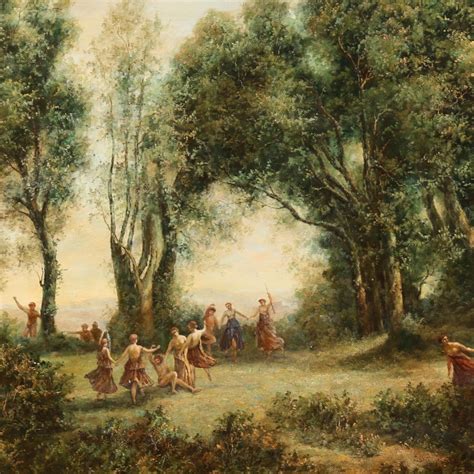 20th Century Neoclassical Oil Painting of Wooded Landscape with Dancing ...