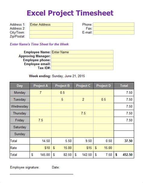 Excel Timesheet Templates - 7 Free Download for Excel