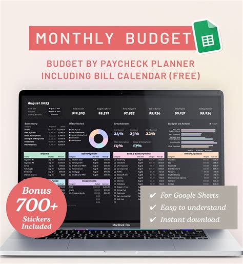 Budget Planner for Google Sheets Monthly Budget Spreadsheet - Etsy