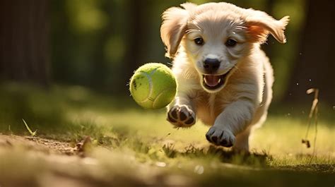 Premium AI Image | Adorable puppy playing with a ball in a sunny park