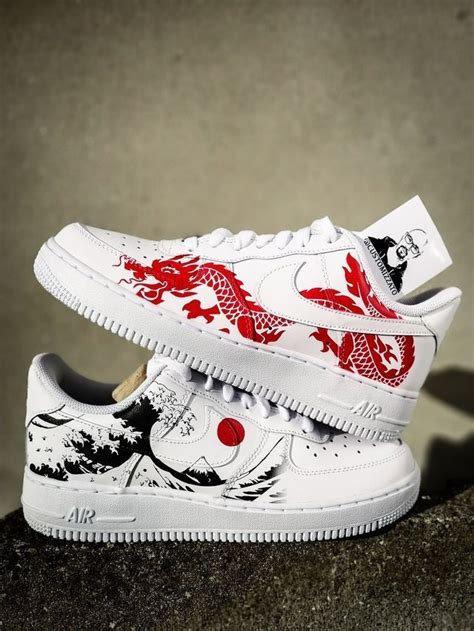 Custom sneakers Nike Air Force 1 'Red dragon х The Great Wave off Kanagawa'#air #custo ...