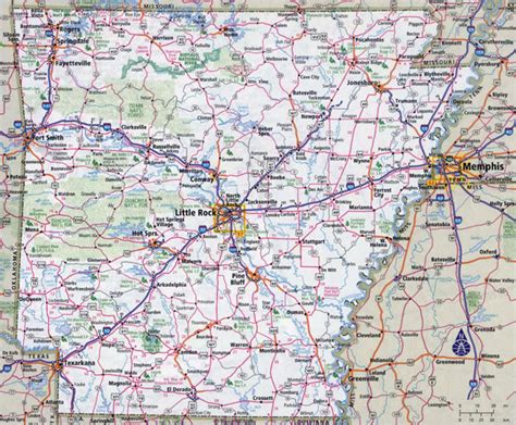 Large Detailed Roads and Highways Map of Arkansas State with All Cities