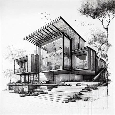 Premium Photo | Luxury house architecture drawing sketch plan blueprint ...