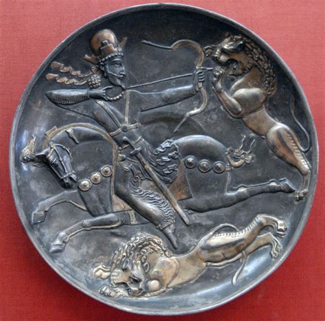 Sassanid Plate of the King hunting lions. Hermitage Museum | Sassanid, Ancient persian ...