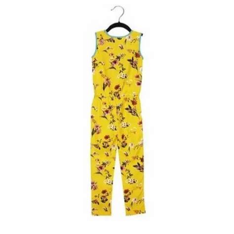 100% Cotton Party Wear Kids Girls Yellow Floral Printed Jumpsuits at Rs ...