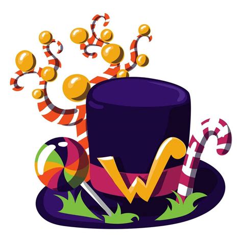 Purple hat with candy. The world of Willy Wonka hat with fictional ...