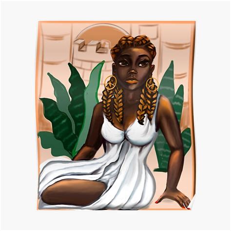 "Cleopatra ii Queen Black is beautiful black woman art with crown, white dress and braids, brown ...