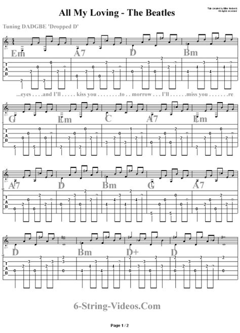 Guitar Tabs: Guitar Tabs For "All My Loving" by The Beatles.