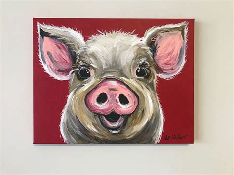 Canvas Pig art print from original canvas painting colorful