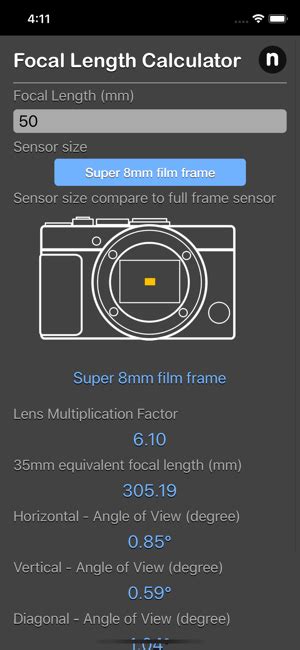 Focal Length Calculator iOS Apps for iPhone and iPad | Nitrio