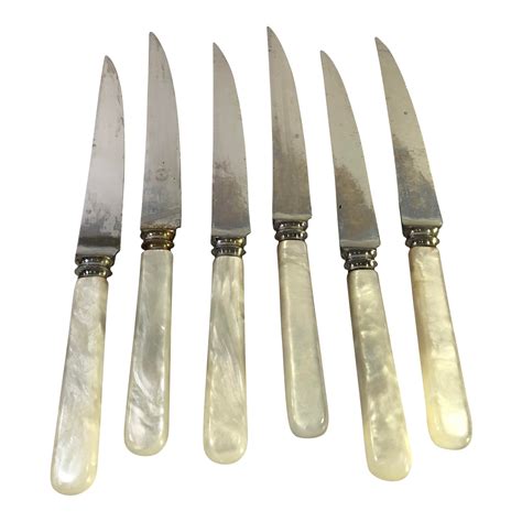 1950s Vintage Sheffield English Pearl Handled Steak Knives- Set of 6 | Chairish