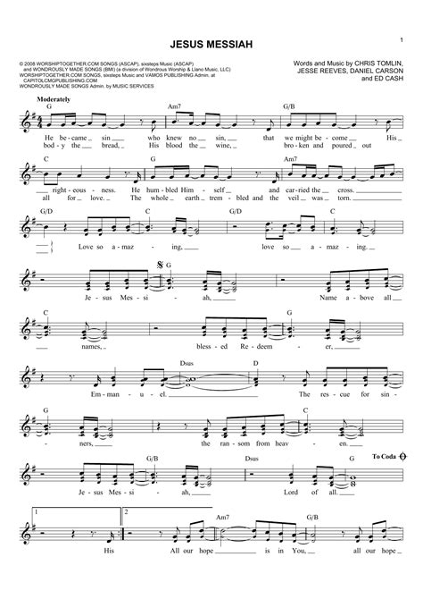 Jesus Messiah by Chris Tomlin Sheet Music for Lead Sheet / Fake Book at Sheet Music Direct