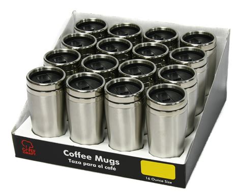 Wholesale 16-Piece Stainless Steel Coffee Mug PDQ - 16 oz